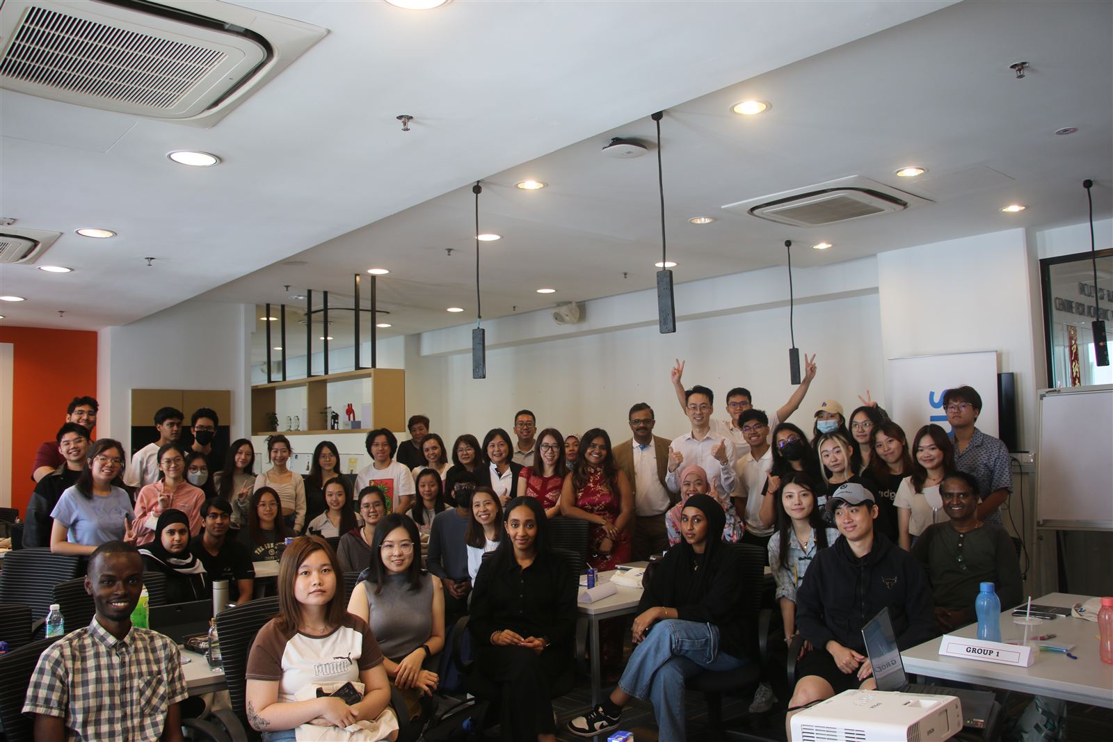 Large group of founders and students at a Taylor's University accelerator